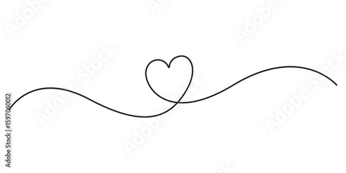 Heart continuous one line drawing, Symbol of love one black thin line on white background vector illustration