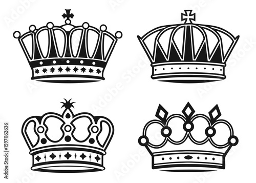 Royal crowns ornate symbols regal emblems vector
