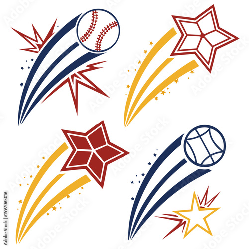 Baseball basketball stars swoosh motion vector