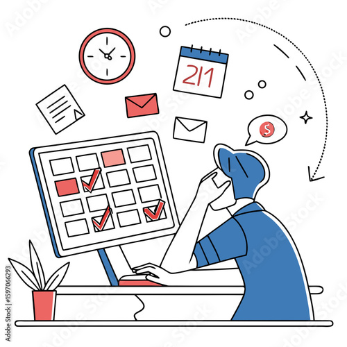 Busy remote worker with calendar and emails business