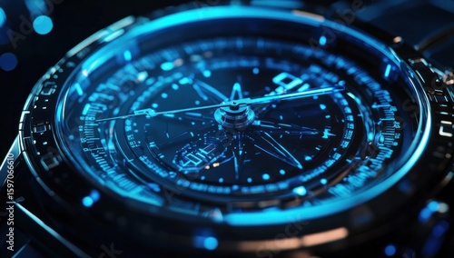 Wallpaper Mural Futuristic time, A digital watch face displaying intricate circuit patterns Torontodigital.ca