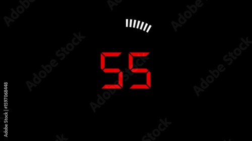 A sleek countdown icon animates from 60 to 0 seconds with a circular progress bar gradually shrinking, numbers ticking down, and subtle glow pulsing each second.
