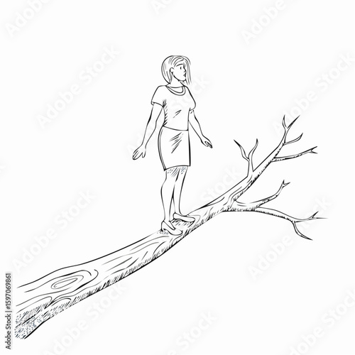 Figure balancing on a high branch, visual metaphor for bold risk or uncertain decision, illustrated in vector idiom style.