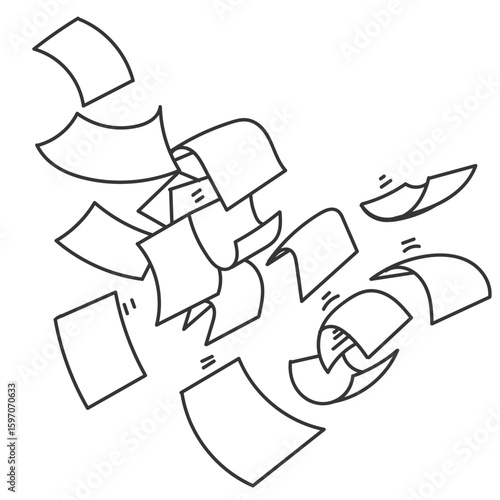 paper document falling in the air in doodle sketch