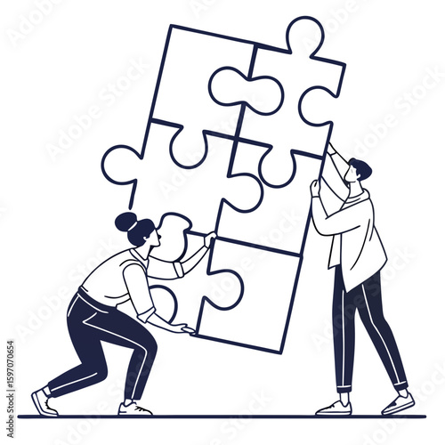 People assembling puzzle pieces together teamwork collaboration