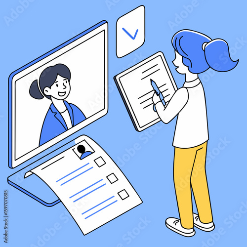 People video calling with document review business