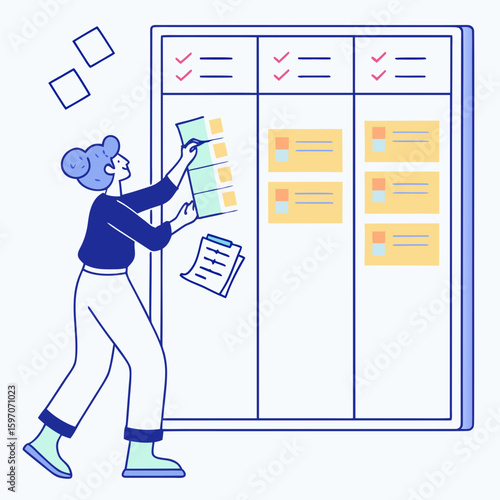 Person organizing task cards on a digital board kanban board
