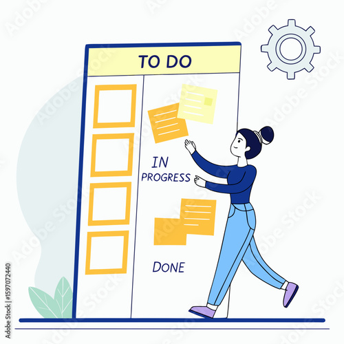 Woman organizing tasks on a digital board kanban board