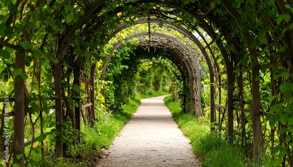 Obraz premium Lush garden walkway under arching vines