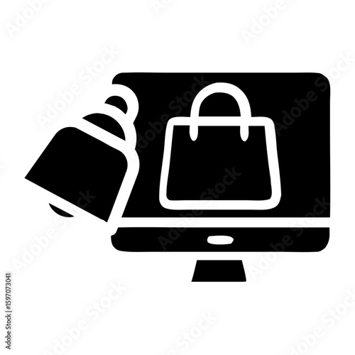 Glyph Style Online Shop Notification Bell Icon On Computer Screen