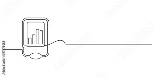 Continuous one line drawing of a glucometer for monitoring blood sugar. Minimal vector drawing of a single line of medical equipment for diabetes treatment. World Diabetes Day. Vector illustration