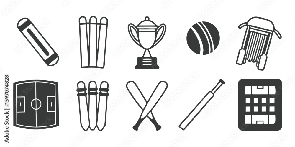 Obraz premium Cricket Icon Set Vector Illustration
