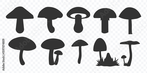 minimal black and white mushroom outline icons