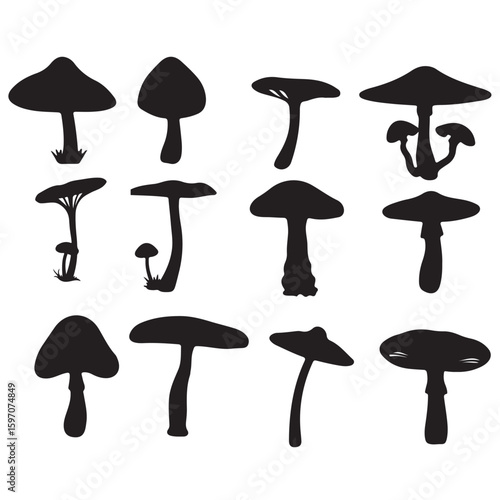 minimal black and white mushroom outline icons