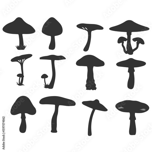 minimal black and white mushroom outline icons