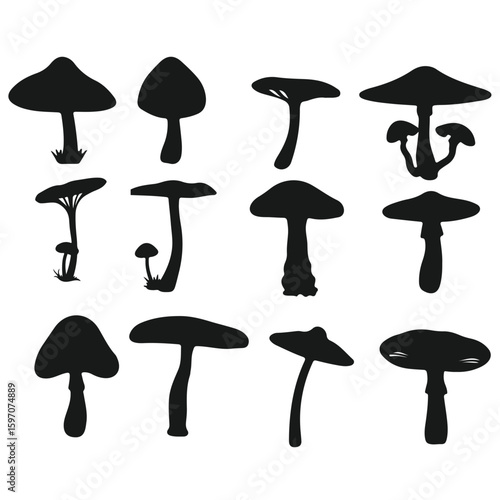 minimal black and white mushroom outline icons