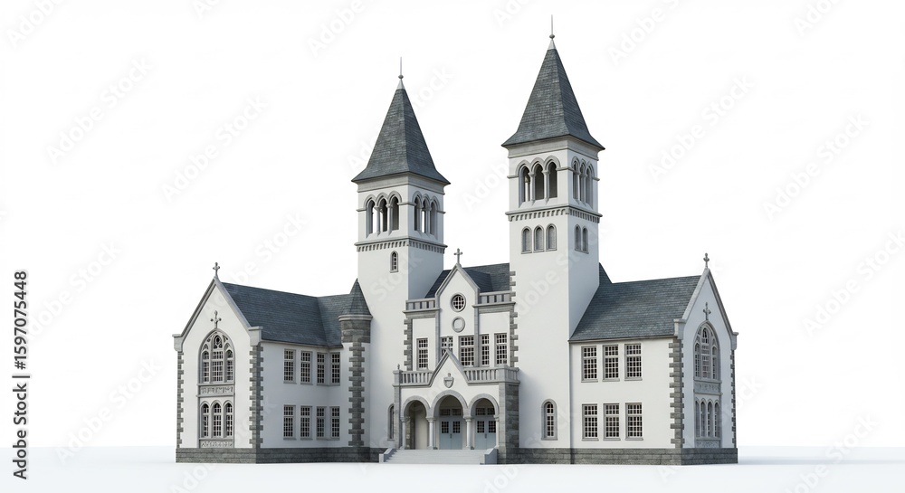 Obraz premium Elegant white stone building sharply rendered in bright light. AI Generated