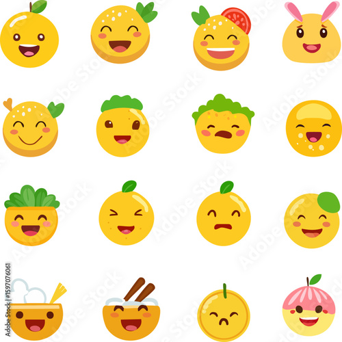 A collection of cute and expressive emojis. A diverse selection of cheerful faces displaying emotions 