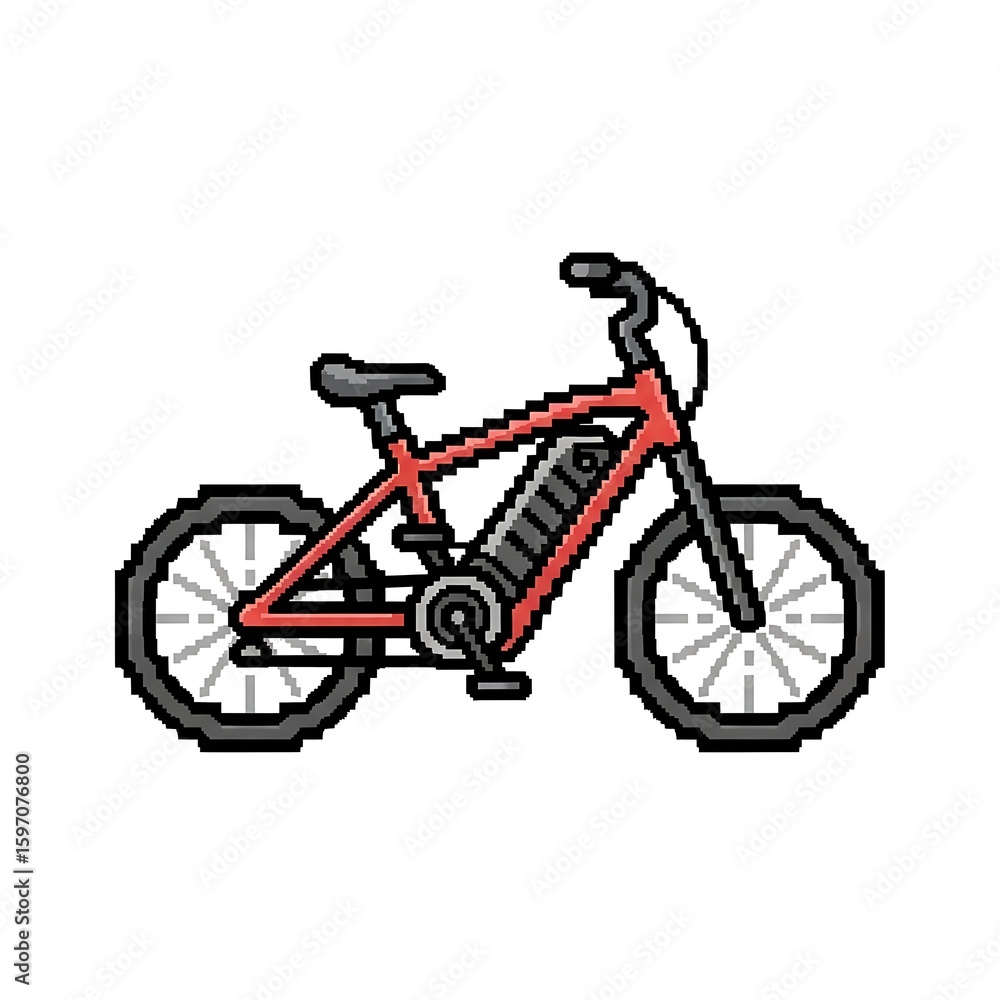 Fototapeta premium Pixel Art Electric Bicycle: Red E-bike Illustration in 8-bit Style