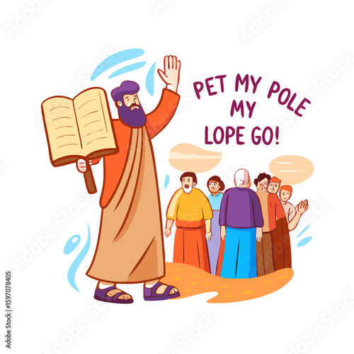 Mozes ordering let my people go out of Egypt. story of Jewish holiday Passover.

