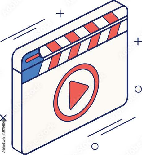 Video Content Icon Vector | Play Button with Clapboard Illustration for Film and Media Concept