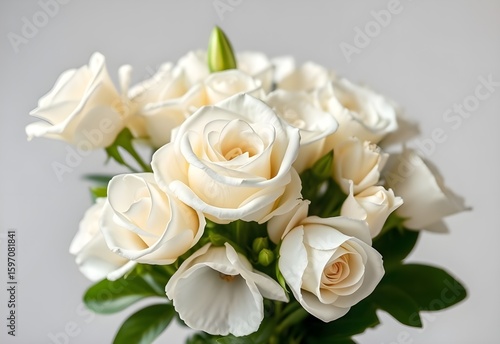 A beautiful white rose bridal bouquet, symbolizing love and romance
