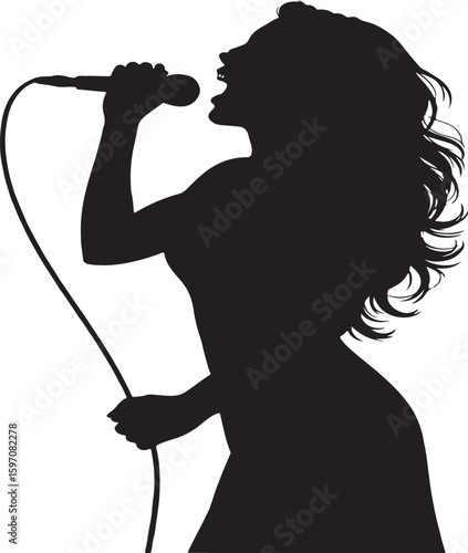 Silhouette of a Passionate Singer Belting Out a Tune with a Microphone in Hand Expressing Her Soulful Voice