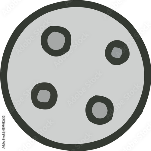 Simple illustration of a grey celestial body with four circular indentations.