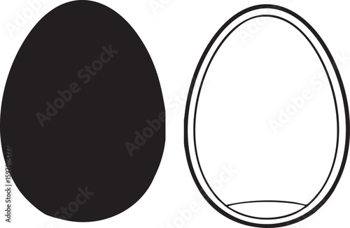 Black and white illustration of a solid egg and an empty eggshell showing internal structure