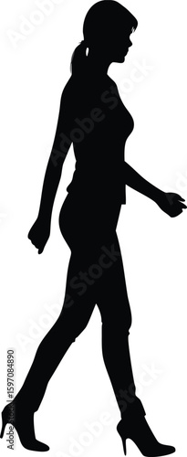 Female Silhouette in High Heels Walking, Elegant Woman Side View Vector Illustration