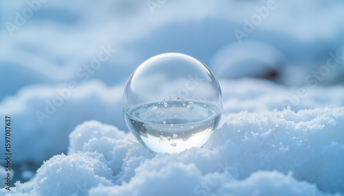 Wallpaper Mural Clear glass orb resting on snow with winter blue background   Torontodigital.ca