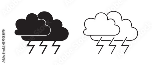 Stormy Weather Icons: Black & White Clouds with Lightning