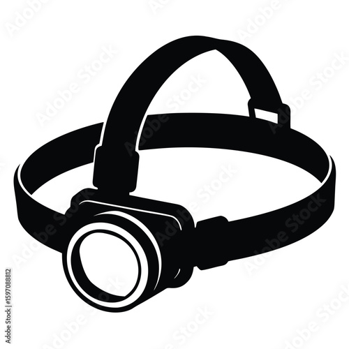 Black headlamp with adjustable strap for hands free lighting