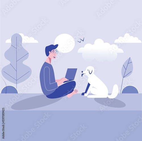 man freelancing from home outdoor vector design clean and unique latest illustration