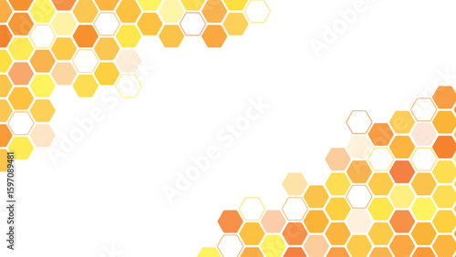 Honeycomb hexagonal abstract bee hive corner background. Honey pattern seamless hexagon background