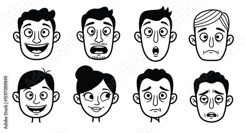 set of funny cartoon faces, expresion potrait, illustration. drawing. icons