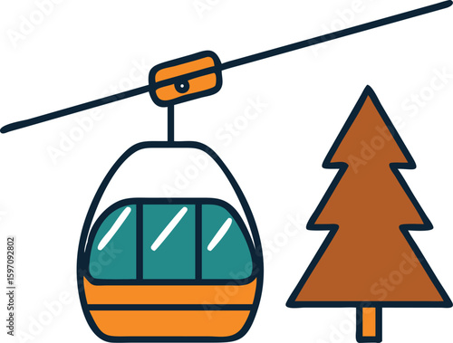 Cable Car in Mountain Resort Icon