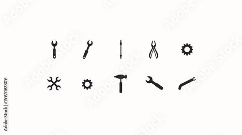 High-quality vector icons of various hand tools, including wrenches, pliers, and a hammer, perfect for mechanics, DIY projects, or industrial designs.  These versatile icons are easily scalable and