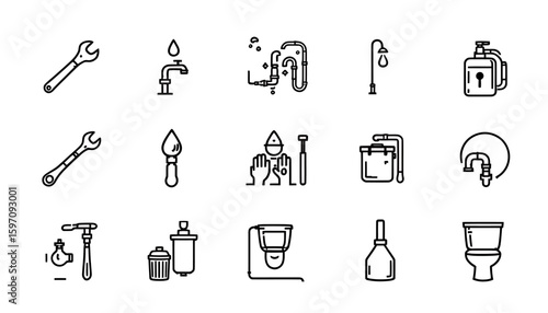 A vector illustration showcases a collection of plumbing tools and fixtures, ideal for projects related to repair, maintenance, and home improvement, presented in a clean, modern style.