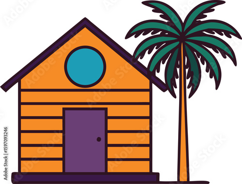 Palm Tree beside Beach Hut Icon