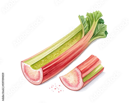 watercolor Rhubarb Slice vector illustration isolated on white background