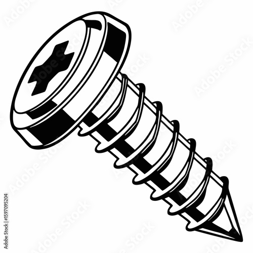 "Single Metal Screw Lying on Wooden Surface in Closeup View"
