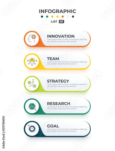 Five Item Infographic. Flowchart diagram
