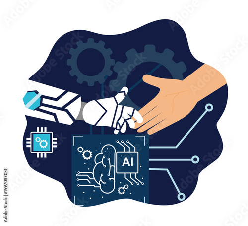 A futuristic collaboration between entrepreneurs and artificial intelligence.
