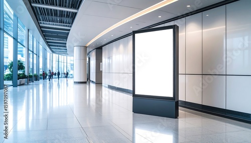 Wallpaper Mural Blank Digital Signage in Modern Architectural Lobby with Advertising Space, and Mockup. Torontodigital.ca