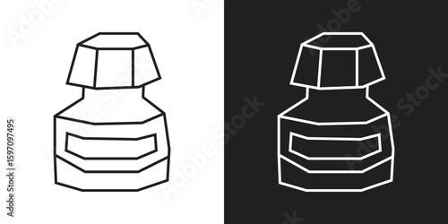   Ink bottle Icon in Black Line Art and White Line Art Cutout Style