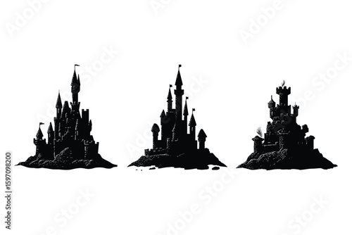 silhouette of traditional Thai temples and cultural structures