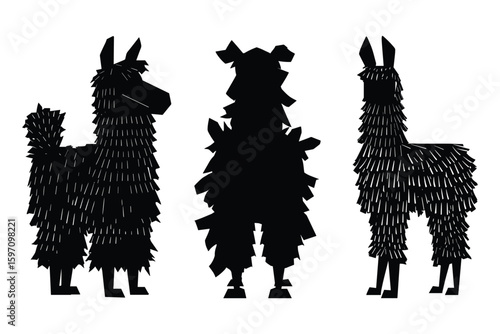 set of pinata llama silhouettes with festive shapes