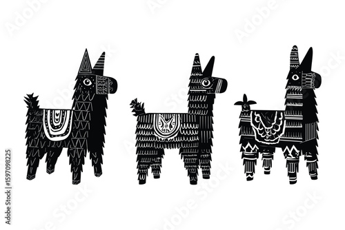 playful pinata llama silhouettes in various poses