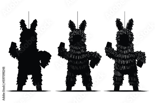 pinata characters in action silhouettes with animated poses